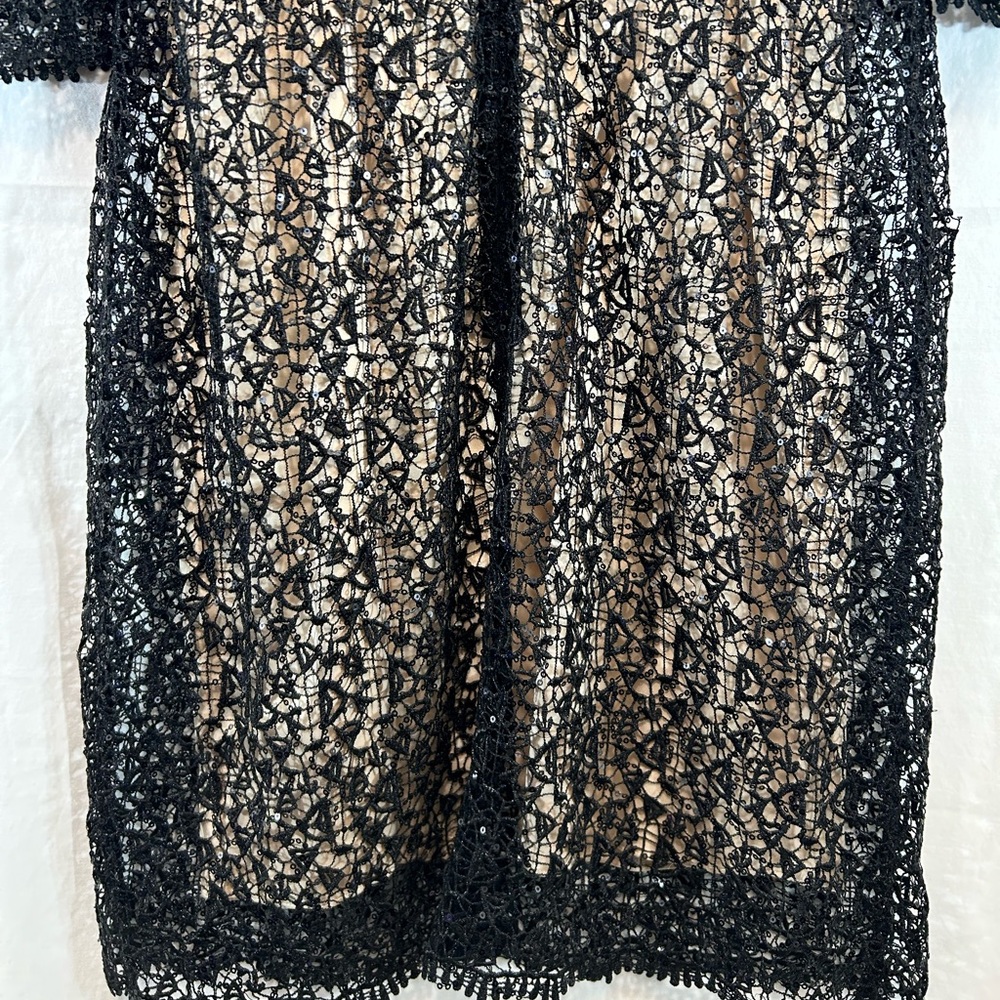Kay Unger Black and Beige Cocktail Dress Black Lace/Tiny Sequins Size 10 - Picture 7 of 13